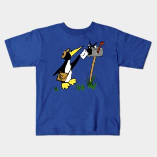 postman penguin feeding an angry mailbox Kids T-Shirt